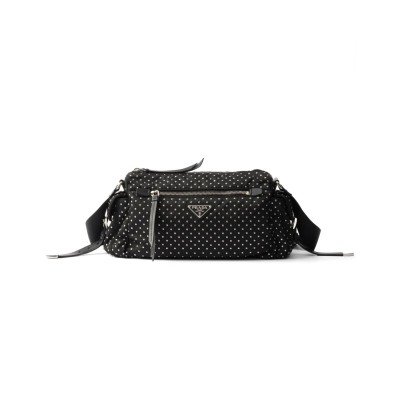 PRADA STUDDED RE-NYLON SHOULDER BAG 1BC236 (26*17*9cm) 